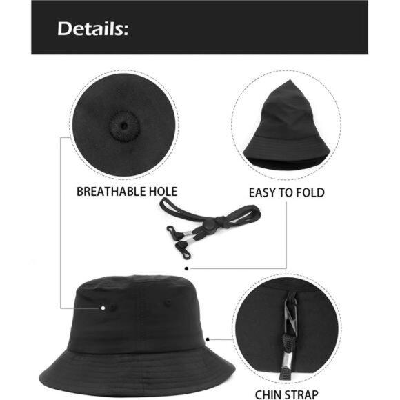 Oversize XXL Quick Dry Bucket Sun Hat,Water Repellent Fisherman Hats,Lightweight - Picture 2 of 7